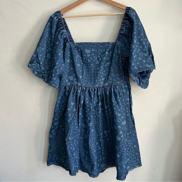 NWT Avec Les Filles Heart Puff Sleeve Babydoll Minidress - Picture 5 of 6